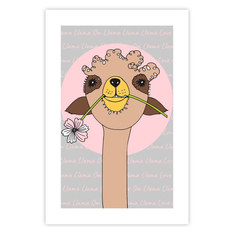 Poster Happy Llama - brown animal with a flower on an artistic colorful background 122757 additionalImage 19
