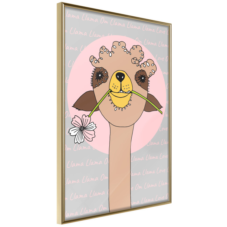 Poster Happy Llama - brown animal with a flower on an artistic colorful background 122757 additionalImage 12
