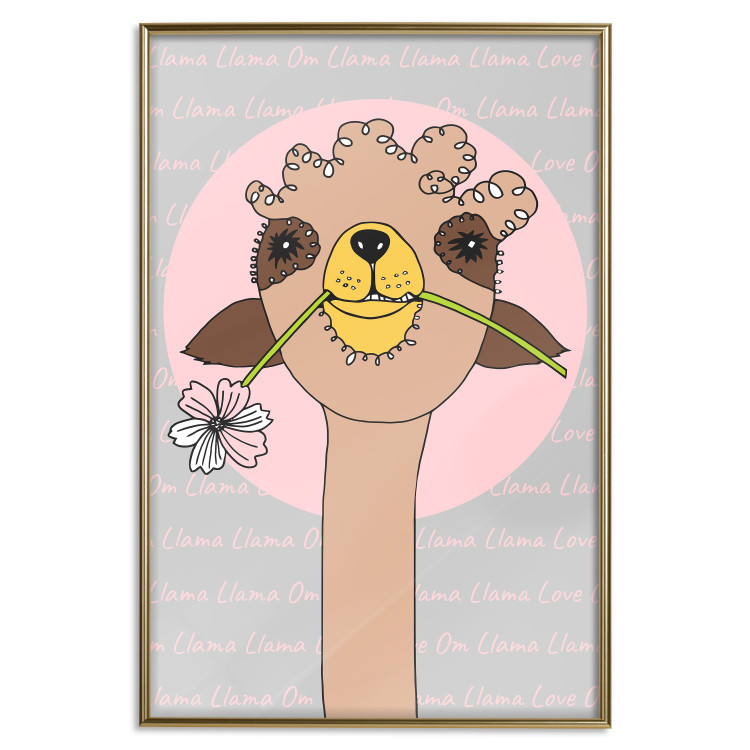 Poster Happy Llama - brown animal with a flower on an artistic colorful background 122757 additionalImage 16