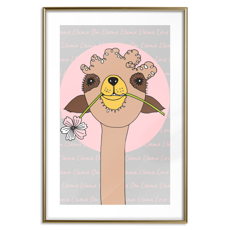 Poster Happy Llama - brown animal with a flower on an artistic colorful background 122757 additionalImage 14