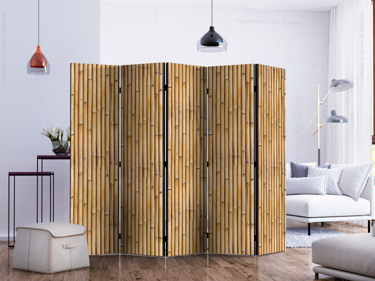 Folding Screen Amazonian Wall II (5-piece) - light brown bamboo sticks 124157 additionalImage 2