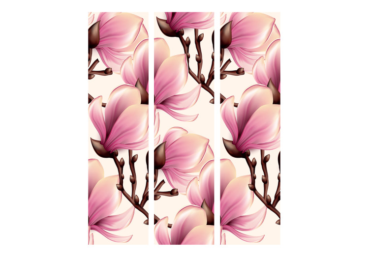 Folding Screen Blooming Magnolias (3-piece) - pink flowers among brown branches 124257 additionalImage 3