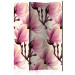 Folding Screen Blooming Magnolias (3-piece) - pink flowers among brown branches 124257