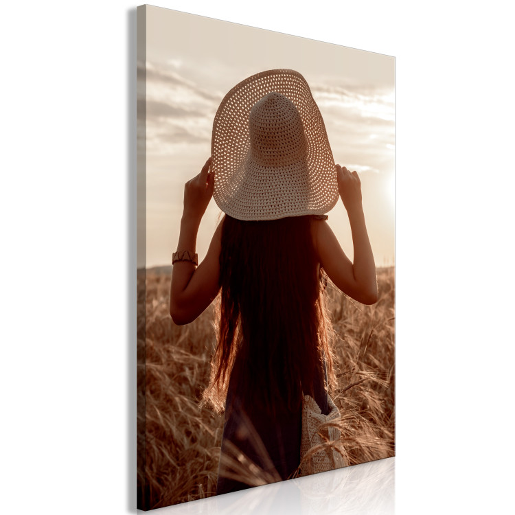 Canvas Print Late Harvest (1-piece) Vertical - woman at sunset 130257 additionalImage 2