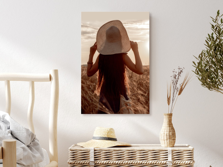 Canvas Print Late Harvest (1-piece) Vertical - woman at sunset 130257 additionalImage 3