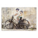 Wall Poster Carefree - retro black bicycle against a wall painted with children 130457