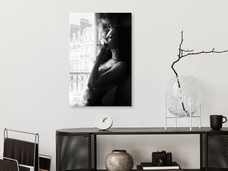 Canvas Print Blissful Moment (1-piece) Vertical - black and white woman at the window 132257 additionalImage 3