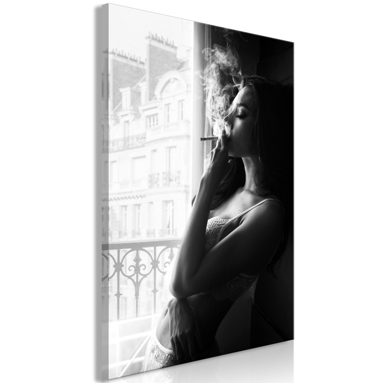 Canvas Print Blissful Moment (1-piece) Vertical - black and white woman at the window 132257 additionalImage 2