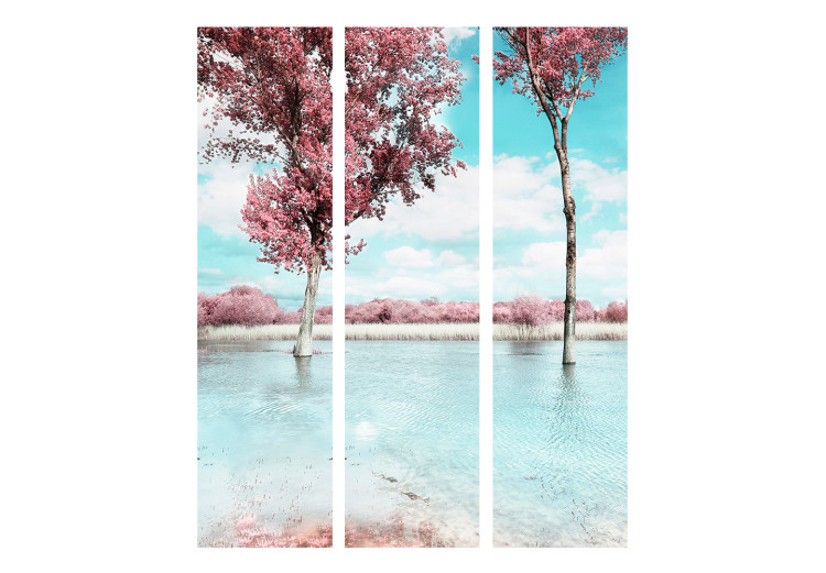 Room Divider Autumn Landscape (3-piece) - lake landscape with pink trees 132557 additionalImage 3