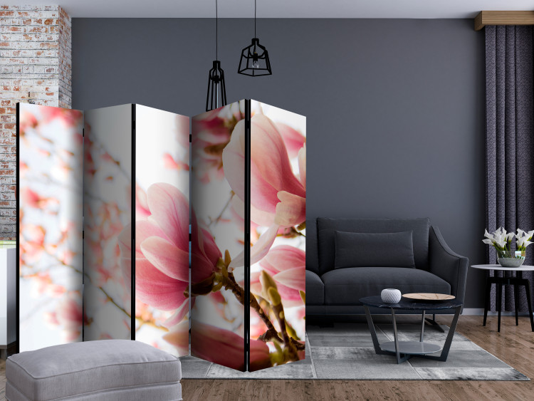 Room Separator Pink Magnolia II (5-piece) - delicate flowers among branches 132757 additionalImage 4