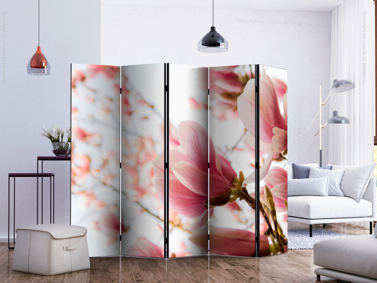 Room Separator Pink Magnolia II (5-piece) - delicate flowers among branches 132757 additionalImage 2