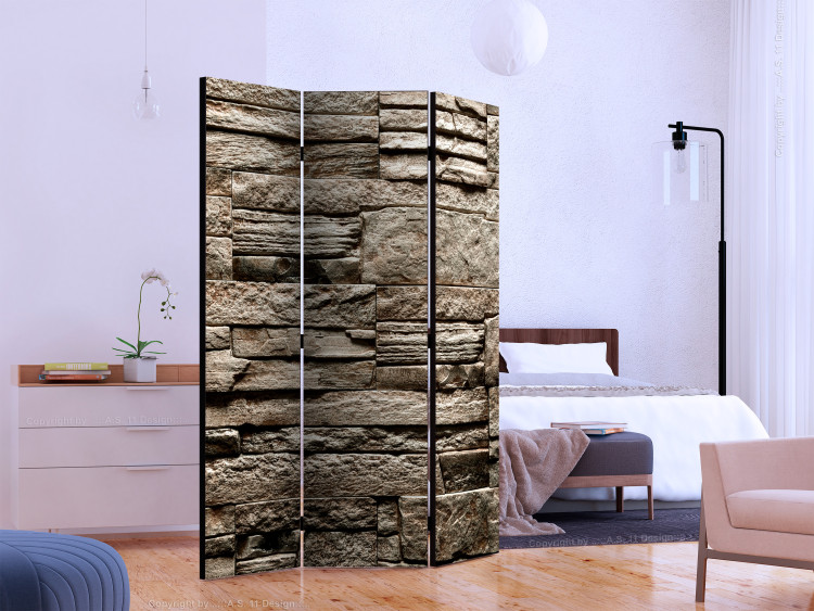 Room Separator Beautiful Brown Stone (3-piece) - simple background in shades of brown 132857 additionalImage 2