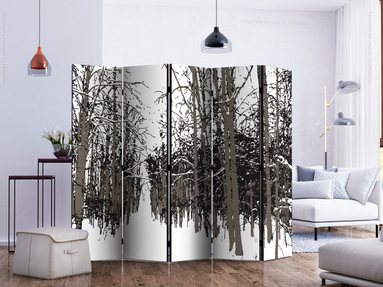 Folding Screen Trees - Winter II (5-piece) - abstraction amidst a snowy forest 132957 additionalImage 2