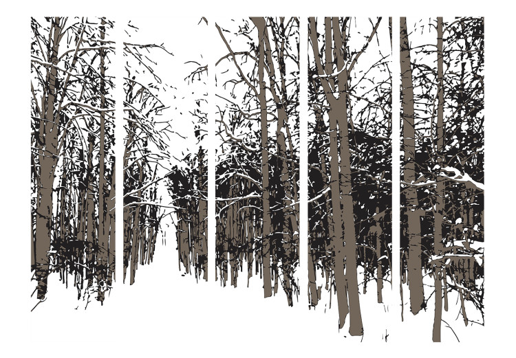 Folding Screen Trees - Winter II (5-piece) - abstraction amidst a snowy forest 132957 additionalImage 3