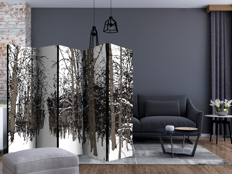 Folding Screen Trees - Winter II (5-piece) - abstraction amidst a snowy forest 132957 additionalImage 4