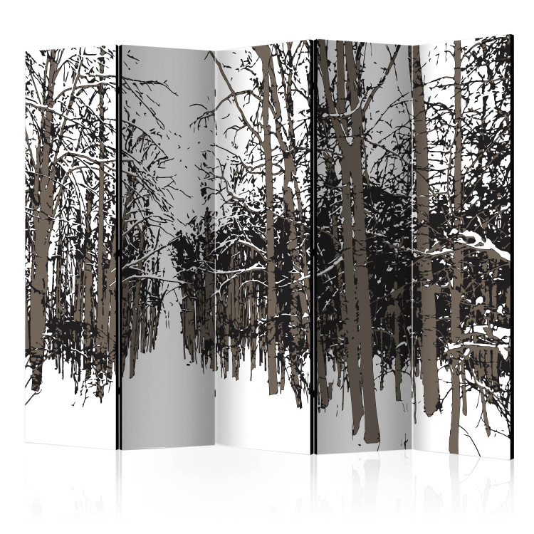 Folding Screen Trees - Winter II (5-piece) - abstraction amidst a snowy forest 132957