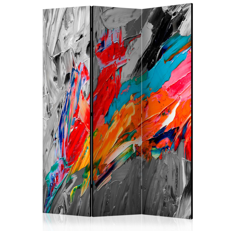 Folding Screen Fiery Bird (3-piece) - joyful colorful abstraction on a gray background 133057