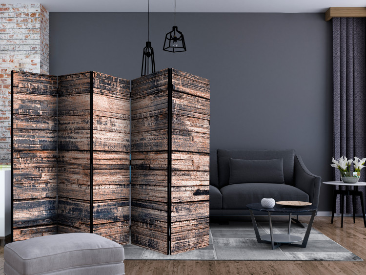 Folding Screen Burnt Planks II (5-piece) - composition with texture of wood 133557 additionalImage 4