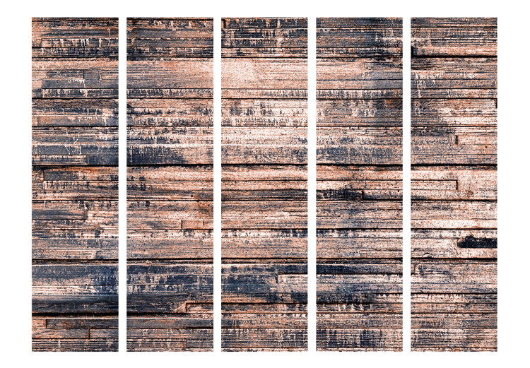 Folding Screen Burnt Planks II (5-piece) - composition with texture of wood 133557 additionalImage 3