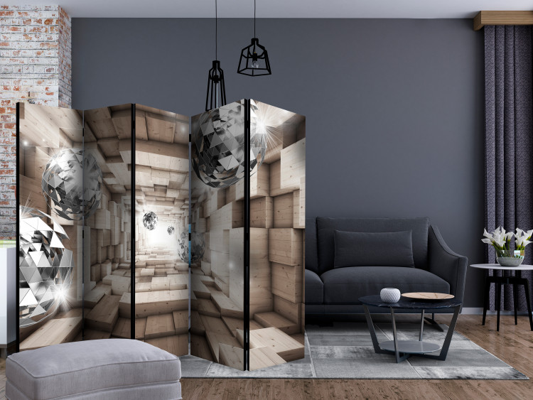 Folding Screen In the Wooden Tunnel II - abstract space with silver balls 133657 additionalImage 4