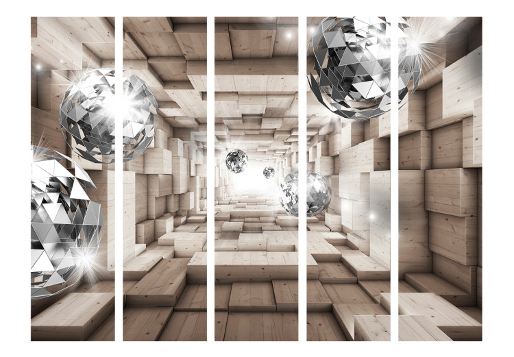 Folding Screen In the Wooden Tunnel II - abstract space with silver balls 133657 additionalImage 3