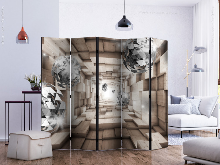 Folding Screen In the Wooden Tunnel II - abstract space with silver balls 133657 additionalImage 2