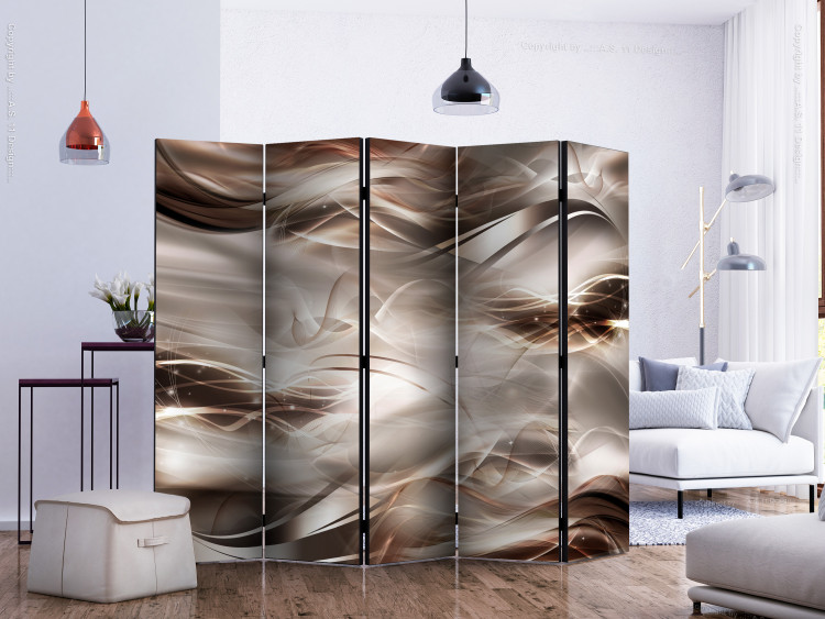 Room Divider Nut Waves II - golden undulating patterns in an abstract 3D motif 133757 additionalImage 2