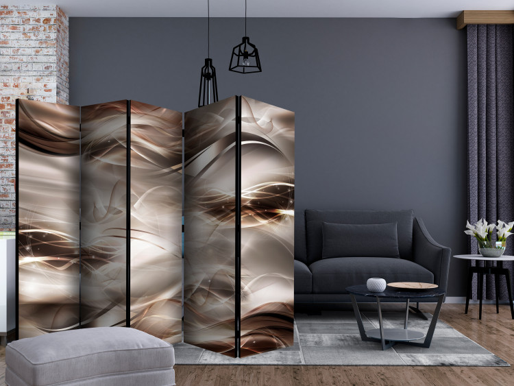 Room Divider Nut Waves II - golden undulating patterns in an abstract 3D motif 133757 additionalImage 4