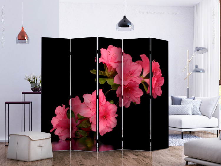 Room Divider Screen Azalea in Black II - romantic flowers on a black background 133957 additionalImage 2