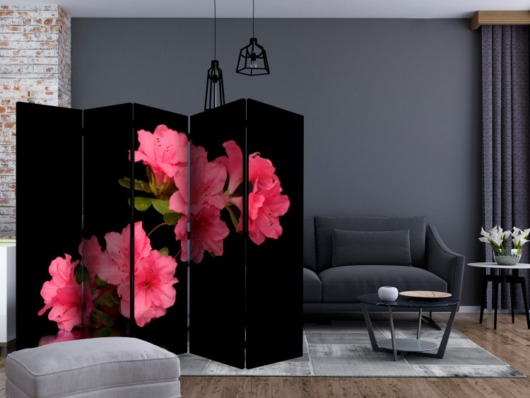 Room Divider Screen Azalea in Black II - romantic flowers on a black background 133957 additionalImage 4
