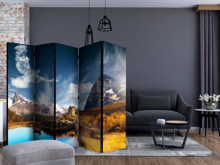 Folding Screen Bird Cloud II (5-piece) - lake and castle landscape with mountains 134157 additionalImage 4