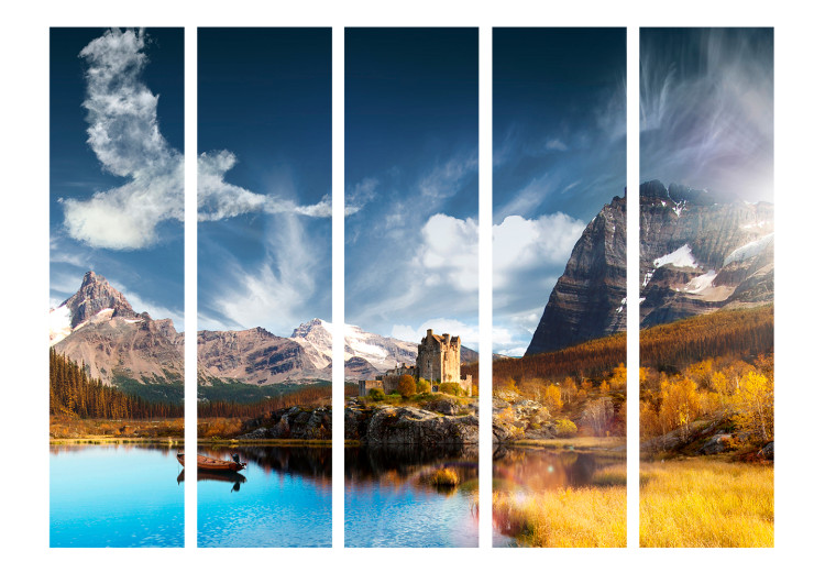 Folding Screen Bird Cloud II (5-piece) - lake and castle landscape with mountains 134157 additionalImage 3