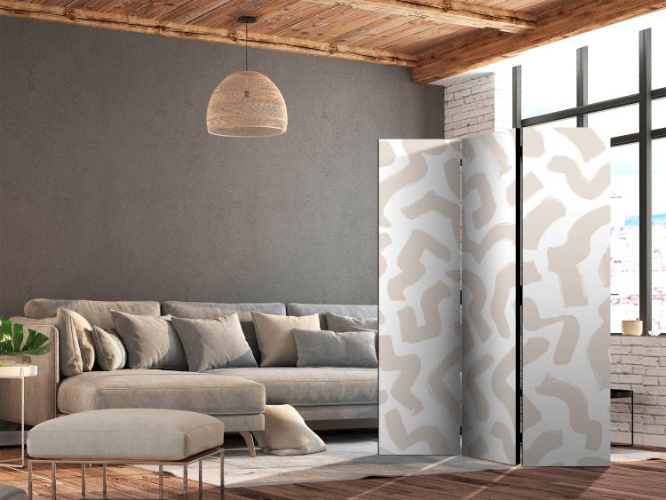 Room Divider Screen Beige Pattern (3-piece) - Simple abstraction in scandiboho style 136557 additionalImage 4