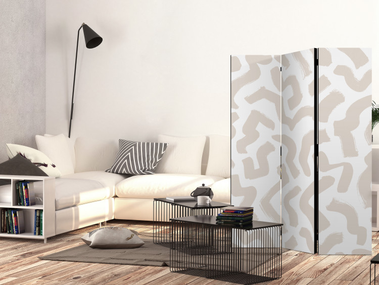 Room Divider Screen Beige Pattern (3-piece) - Simple abstraction in scandiboho style 136557 additionalImage 2