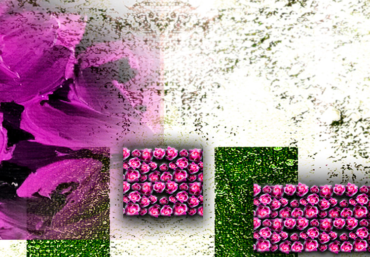 Canvas Abstraction with Roses (1-piece) Narrow - pink flowers and green background 138357 additionalImage 4