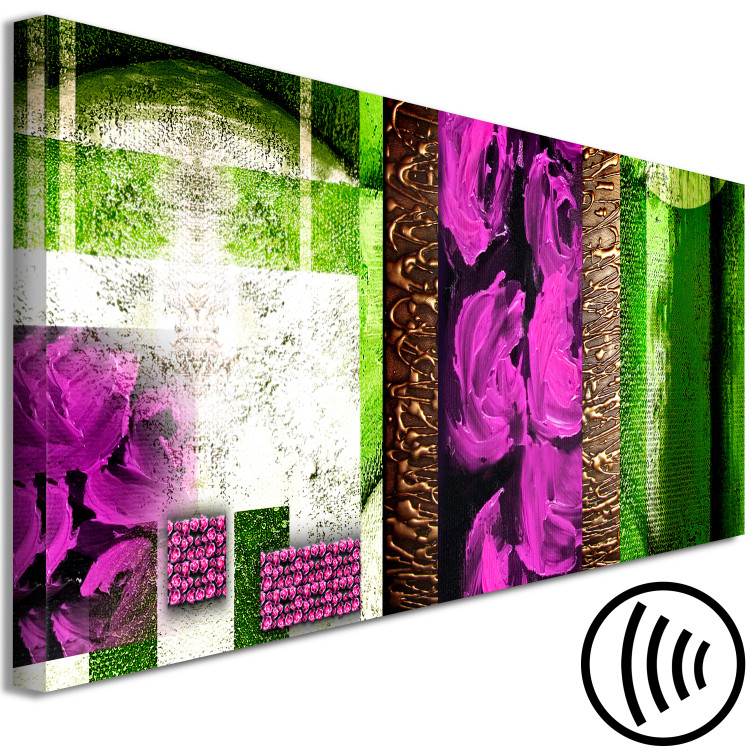 Canvas Abstraction with Roses (1-piece) Narrow - pink flowers and green background 138357 additionalImage 6