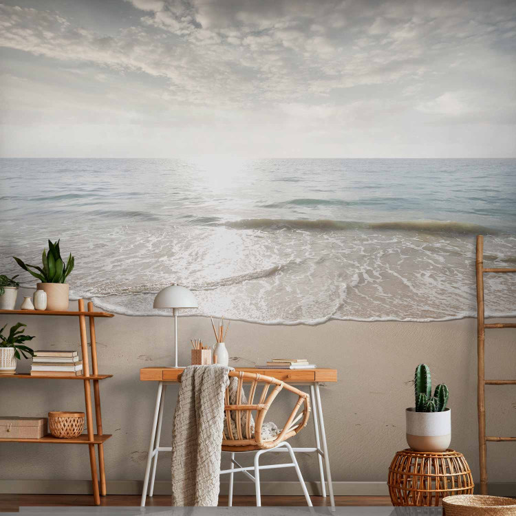 Wall Mural Sand and sun - landscape with calm sea and beach with footprints 144057 additionalImage 4