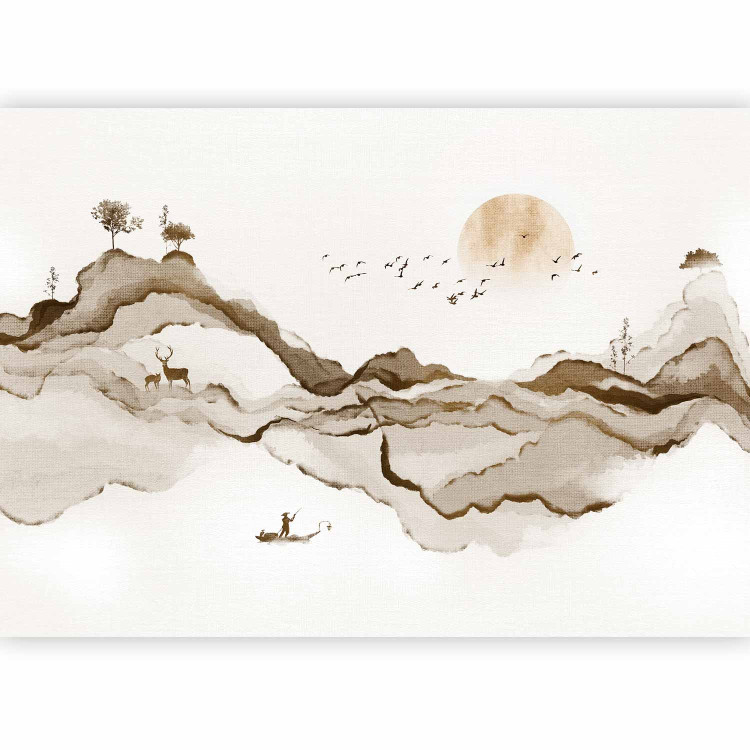 Photo Wallpaper Watercolor Beige Mountains - An Abstract Landscape of Nature in Japanese Style 145357 additionalImage 1