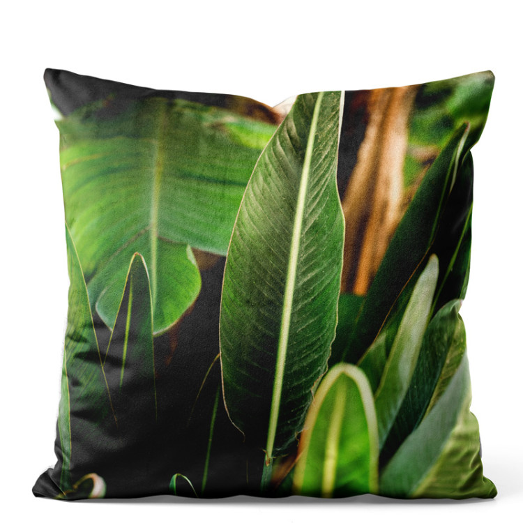 Decorative Velor Pillow Paradise Strelitzia - a composition with rich detail of exotic plants 147057
