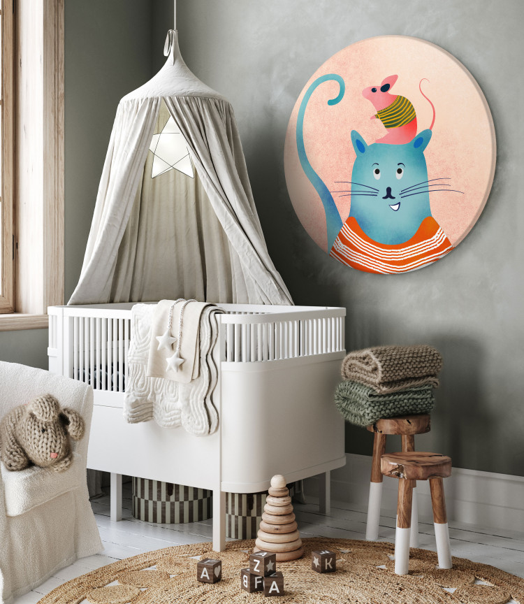 Round Canvas Good Friends - Fairy-Tale Kitten in a Blue Sweater 148657 additionalImage 2