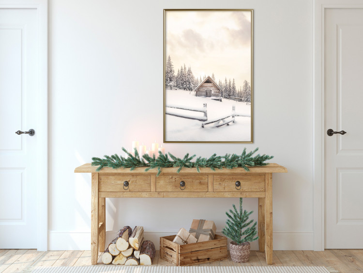 Wall Poster Winter Cottage - Sunrise Landscape Over a Mountain Cottage and a Forest 149057 additionalImage 14