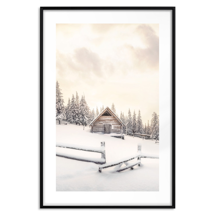 Wall Poster Winter Cottage - Sunrise Landscape Over a Mountain Cottage and a Forest 149057 additionalImage 25