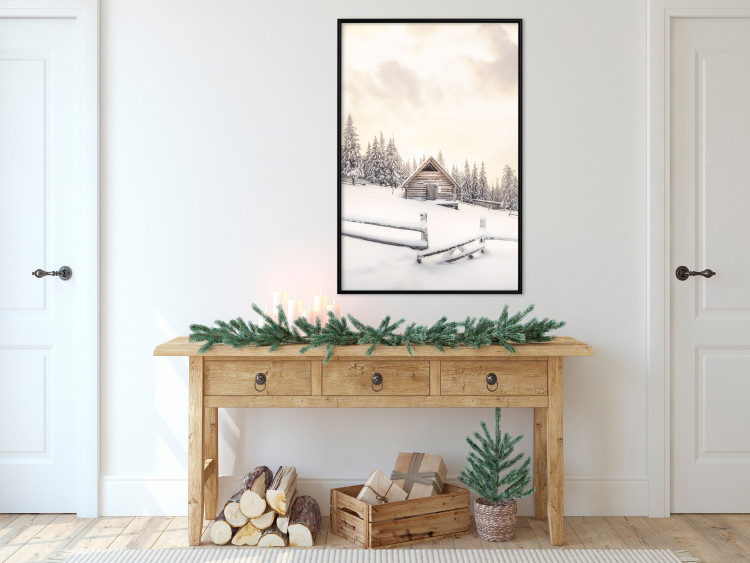 Wall Poster Winter Cottage - Sunrise Landscape Over a Mountain Cottage and a Forest 149057 additionalImage 13