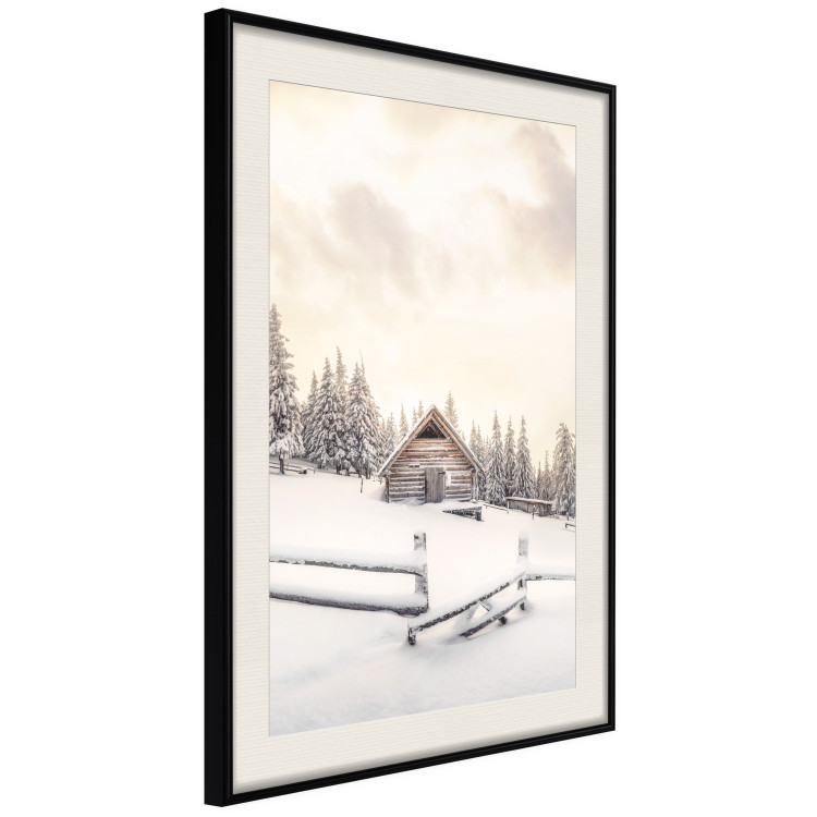 Wall Poster Winter Cottage - Sunrise Landscape Over a Mountain Cottage and a Forest 149057 additionalImage 4