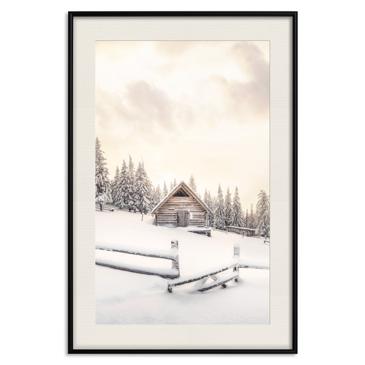 Wall Poster Winter Cottage - Sunrise Landscape Over a Mountain Cottage and a Forest 149057 additionalImage 26