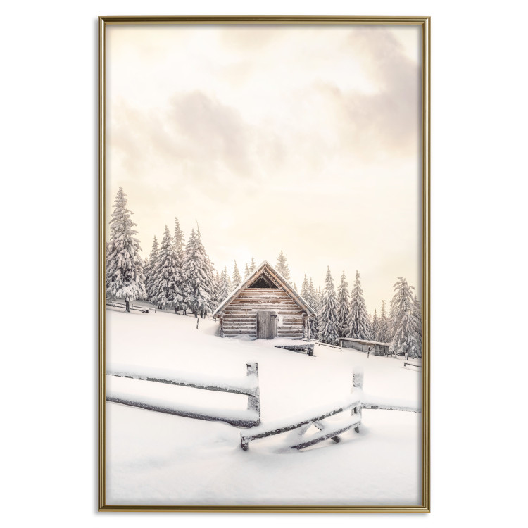 Wall Poster Winter Cottage - Sunrise Landscape Over a Mountain Cottage and a Forest 149057 additionalImage 15
