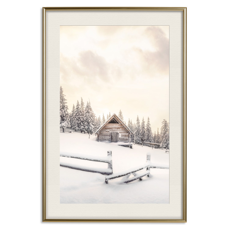 Wall Poster Winter Cottage - Sunrise Landscape Over a Mountain Cottage and a Forest 149057 additionalImage 22