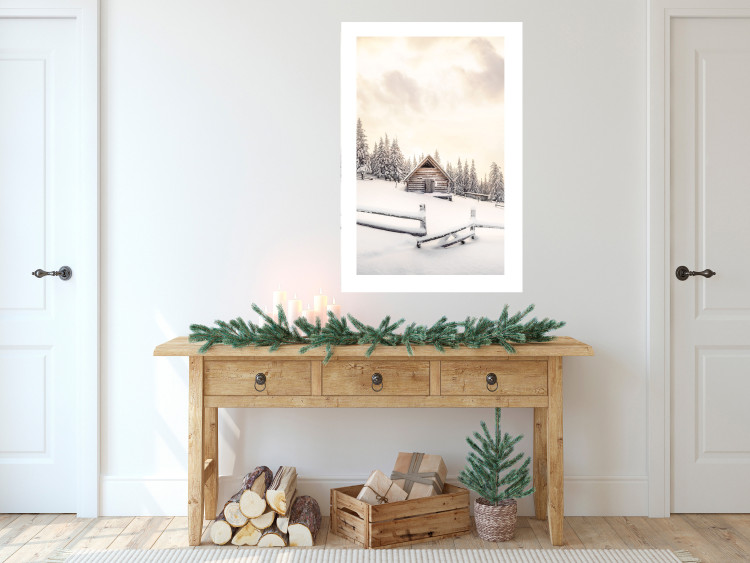 Wall Poster Winter Cottage - Sunrise Landscape Over a Mountain Cottage and a Forest 149057 additionalImage 3