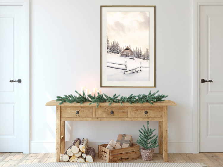 Wall Poster Winter Cottage - Sunrise Landscape Over a Mountain Cottage and a Forest 149057 additionalImage 20