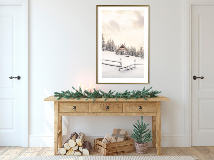 Wall Poster Winter Cottage - Sunrise Landscape Over a Mountain Cottage and a Forest 149057 additionalImage 24